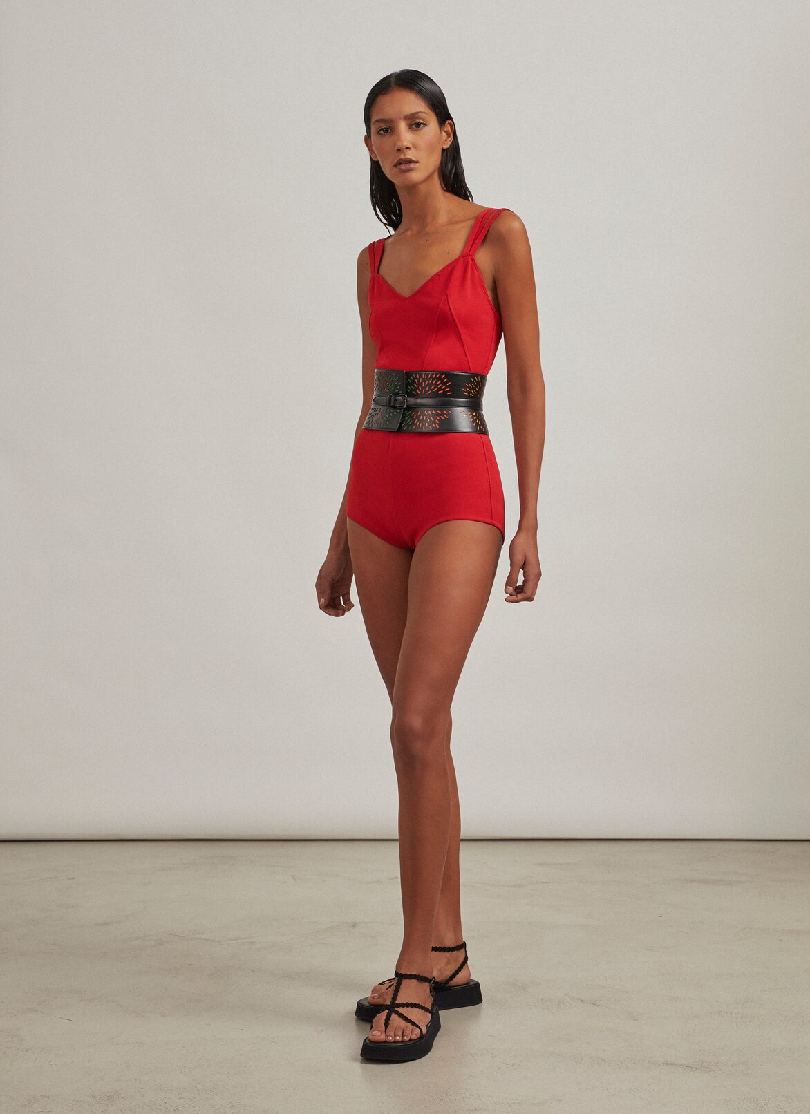 Multi-strap knit bodysuit  ALAÏA SCARLET MULTI-STRAP KNIT BODYSUIT